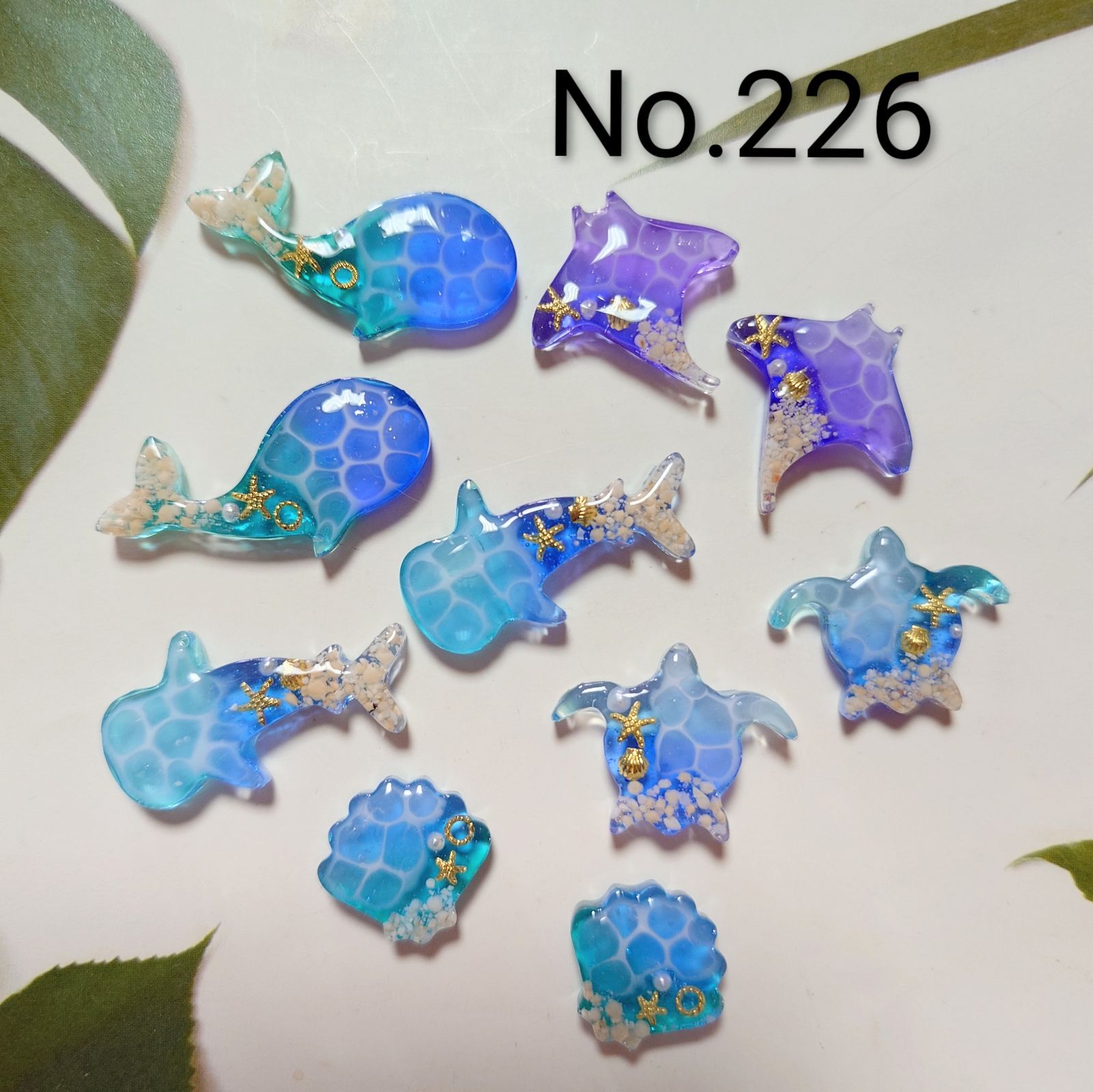 レジン　カボション　ハンドメイド　海塗り　海の生き物　オリジナルパーツセット　No.226