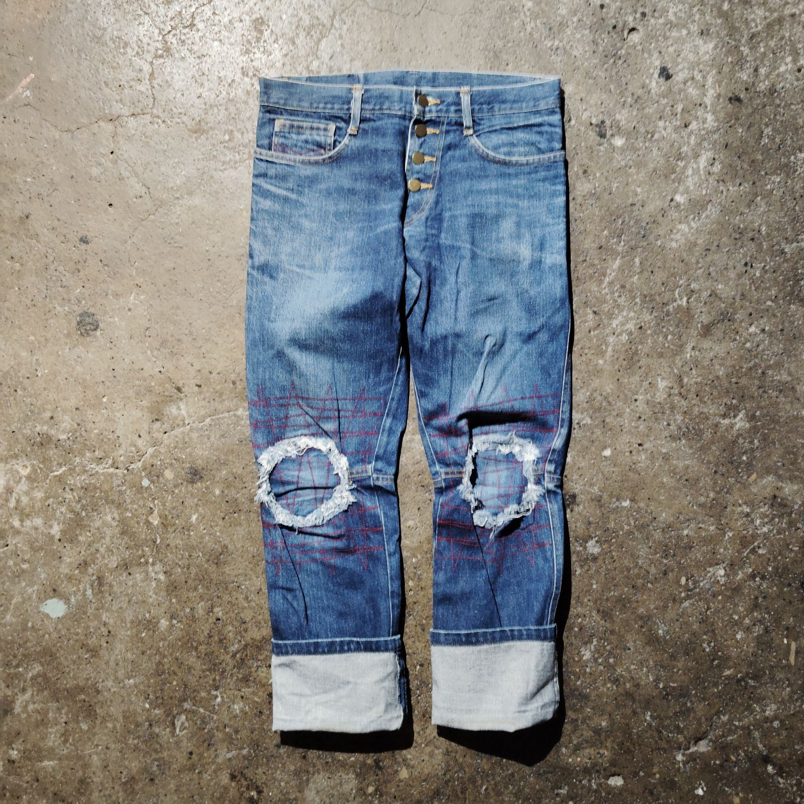 【NEMETH】希少 立体裁断 膝パッチワークデニム S Christopher Nemeth 90s 再構築パッチワークデニムパンツ 立体裁断
