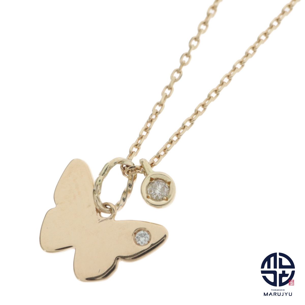 agete アガット K10YG 10金イエローゴールド 蝶 パピヨン バタフライモチーフ ダイヤ0.01ct/0.005ct ネックレス ジュエリー アクセサリー
