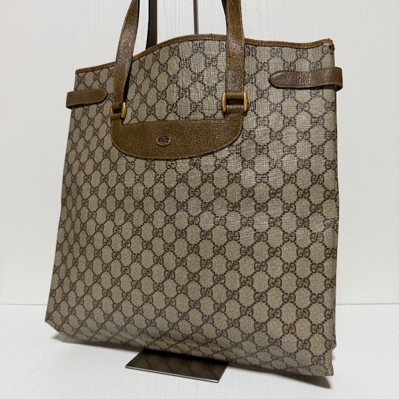 Vintage GUCCI ヴィンテージ OLD GUCCI オールドグッチ GG柄 トートバッグ シェリータグ 紙タグ付き PVC レザー ブラウン B611