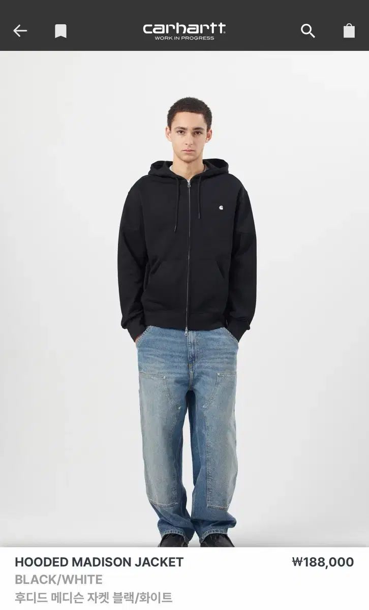 Carhartt WIP (カーハートダブリューアイピー) メディソン フーディー ブラック ジップアップ XXL