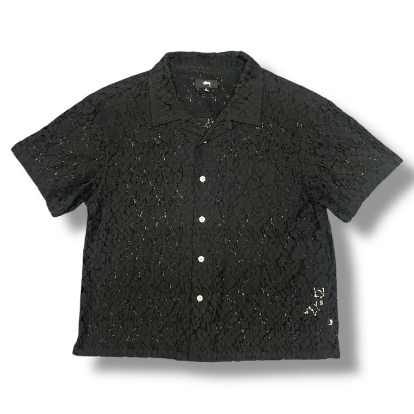 STUSSY Floral Pattern Lace Shirt フローラルパターンレースシャツ 半袖シャツ ステューシー 1110178 ブラック L （15510M）
