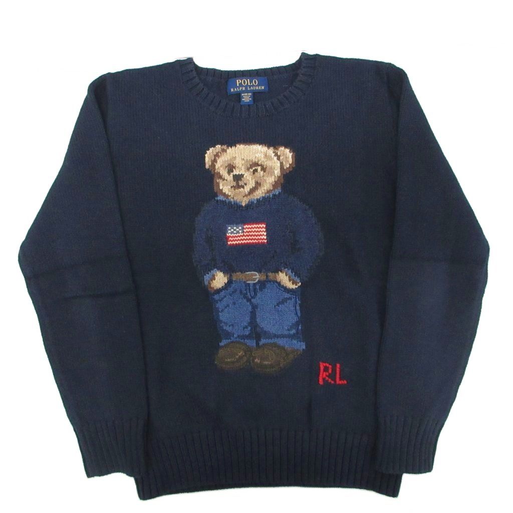 ポロ ラルフローレン POLO RALPH LAUREN ポロベア コットンニット セーター 長袖 M10-12 紺 ネイビー