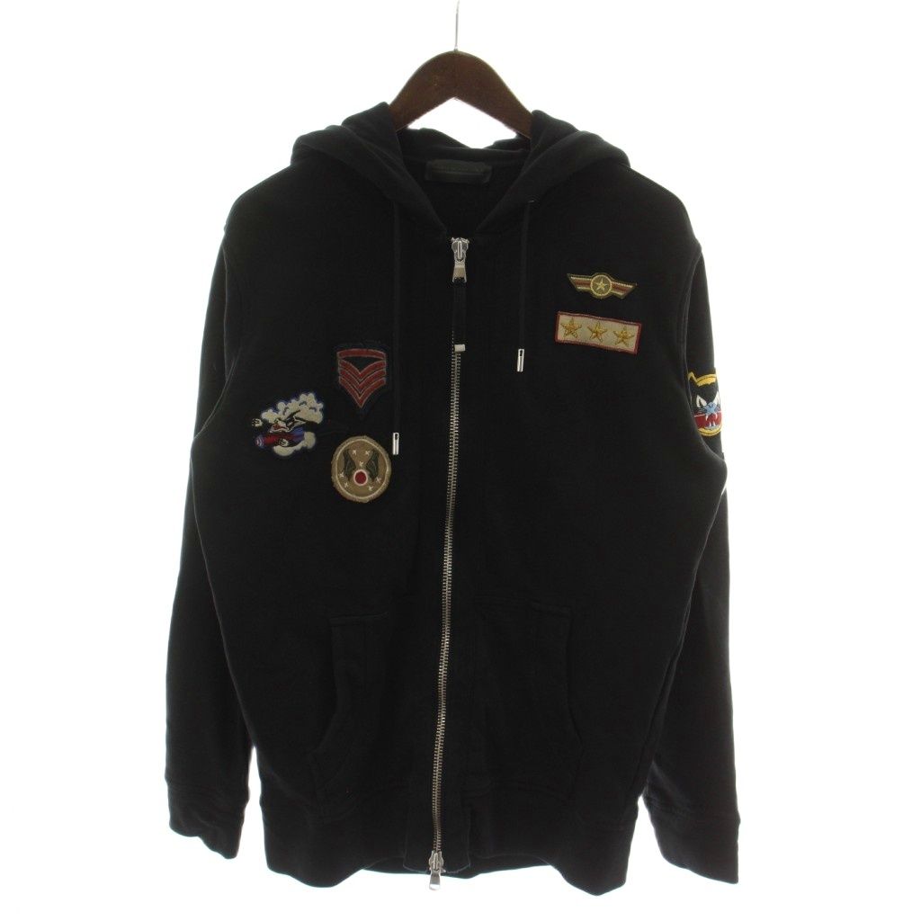 ディーゼルブラックゴールド DIESEL BLACK GOLD ジップアップパーカー 上着 M 黒 長袖 ワッペン フード 00E10300478-BF03 /GG