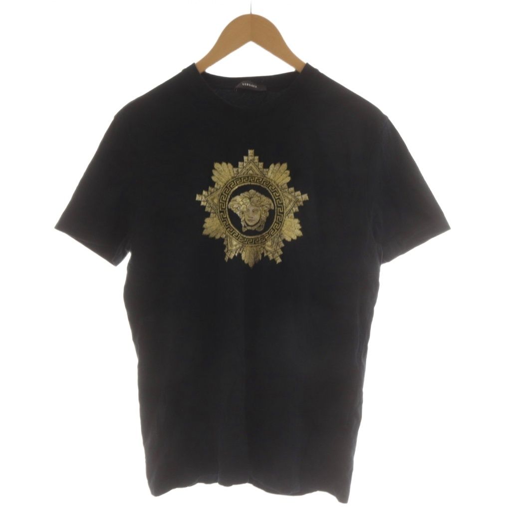 ヴェルサーチ ヴェルサーチェ VERSACE メデューサ Tシャツ カットソー 半袖 刺繍 L 黒 ブラック A89499S /AN67