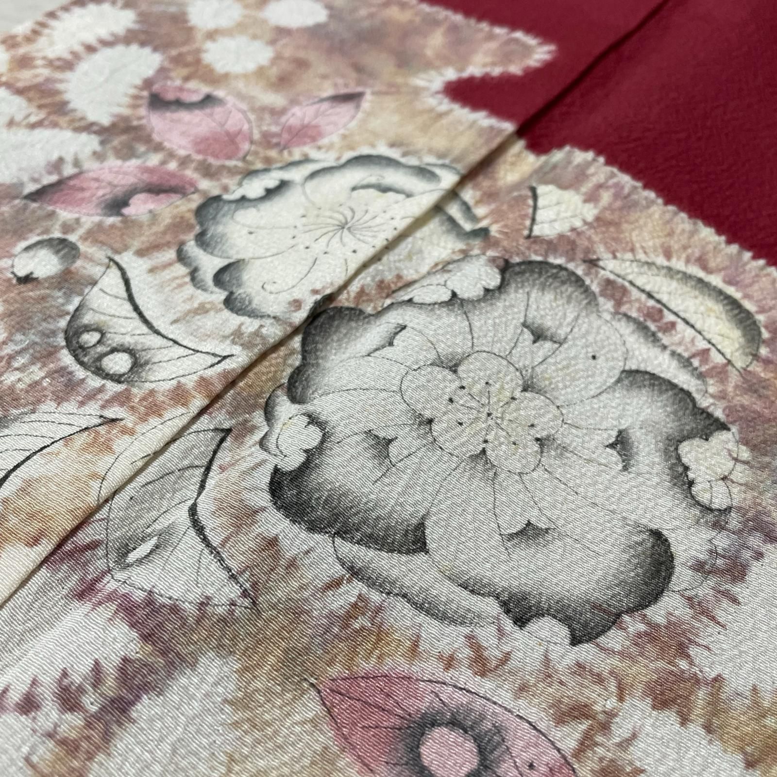 付下げ ちりめん 美しい辻ヶ花 着物 正絹 一つ紋 X-1876
