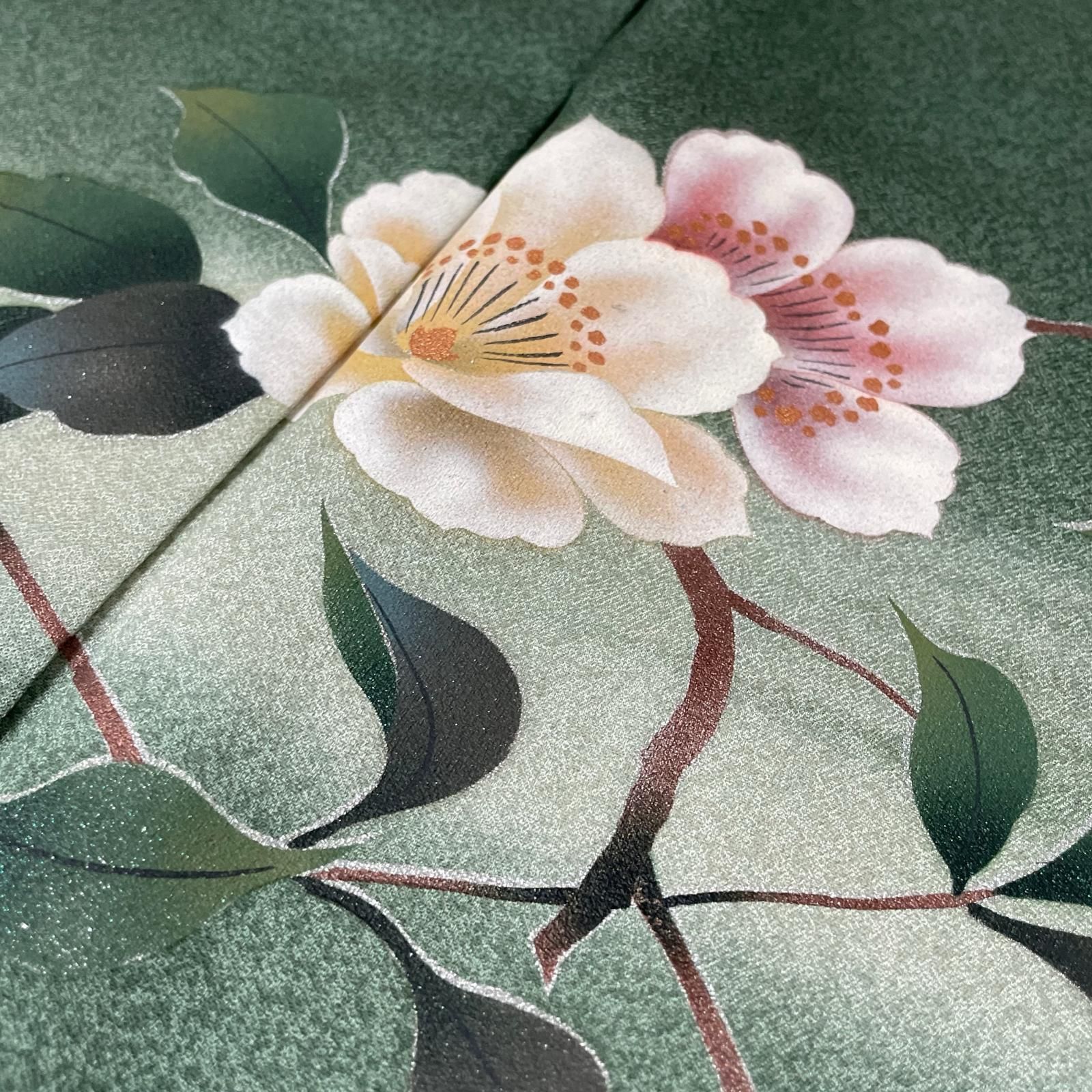 付下げ 裄69 トールサイズ 暈し染 枝花模様 素敵な色味 着物 正絹 X 
