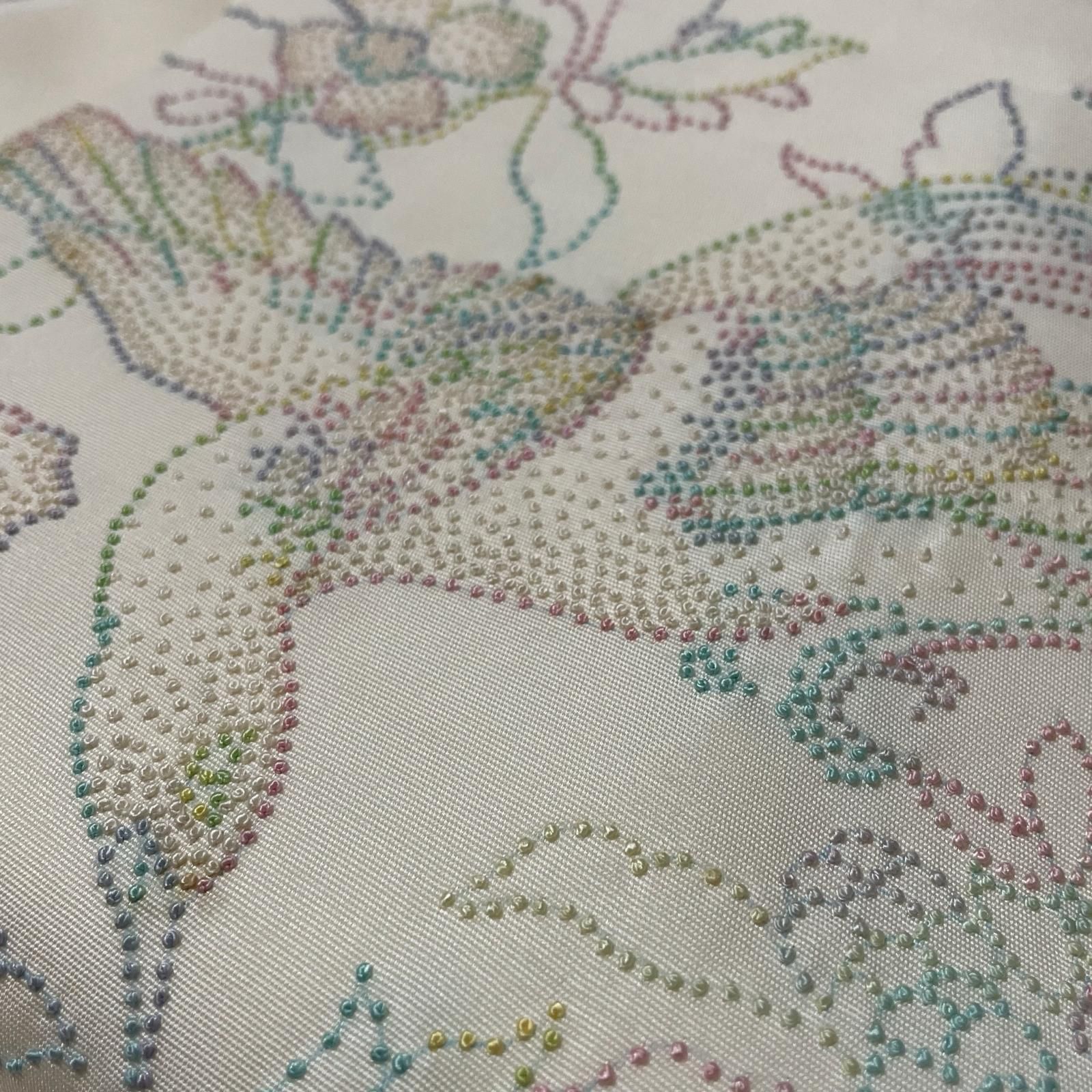 相良刺繍 名古屋帯 鳳凰に花模様 九寸 正絹 着物 X-1899