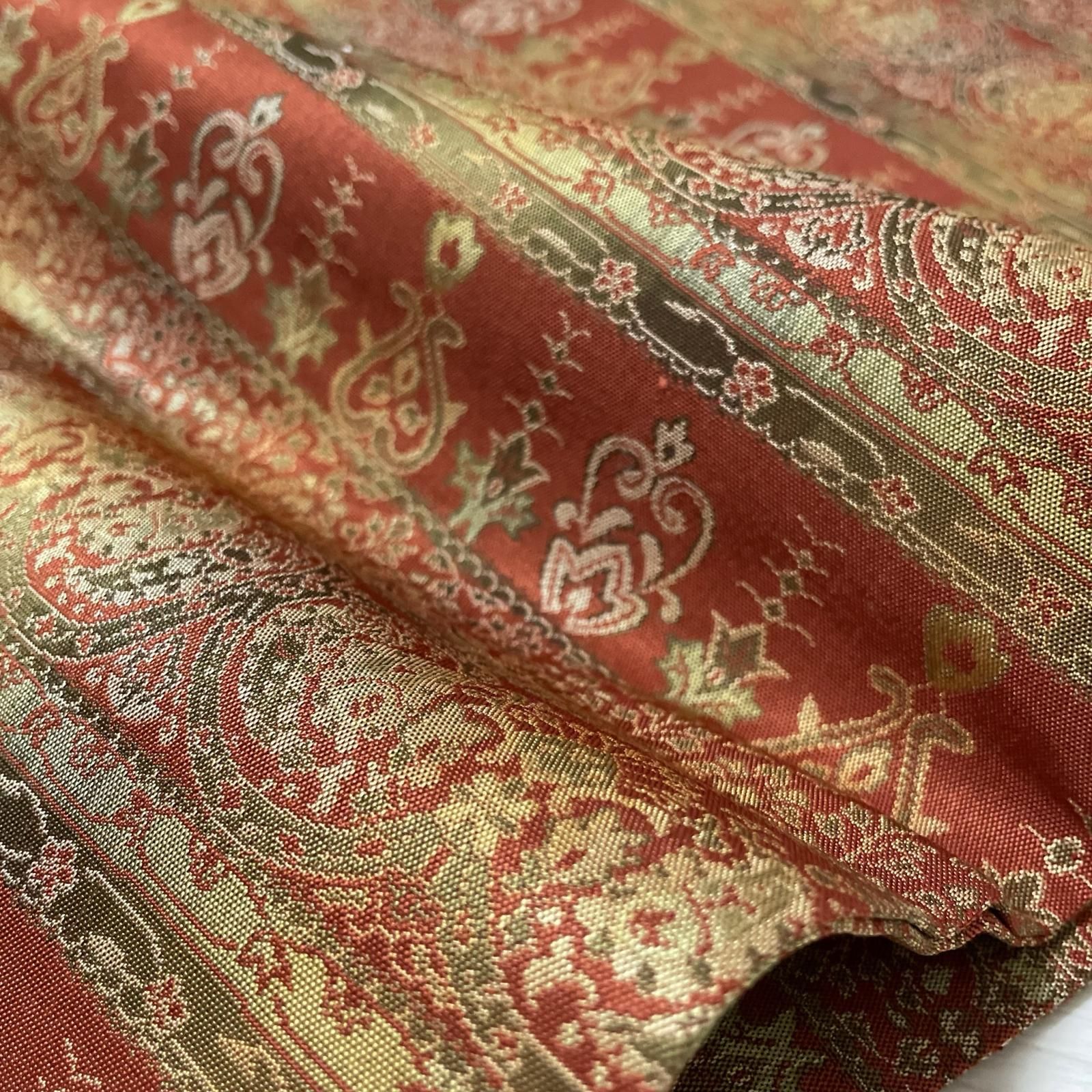名古屋帯 全通 両面 横段模様 美しい織出し 九寸 正絹 着物 X-1910