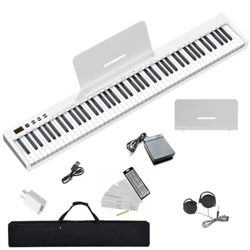 ニコマク NikoMaku 電子ピアノ 88鍵盤 SWAN-S 日本語表記 MIDI対応 コンパクト 軽量 スリムデザイン 充電型 初心者 スタンド ソフトケース ペダル 練習用イヤホン 鍵盤シール 日本語説明書付き (ホワイト)wb d3f196f7