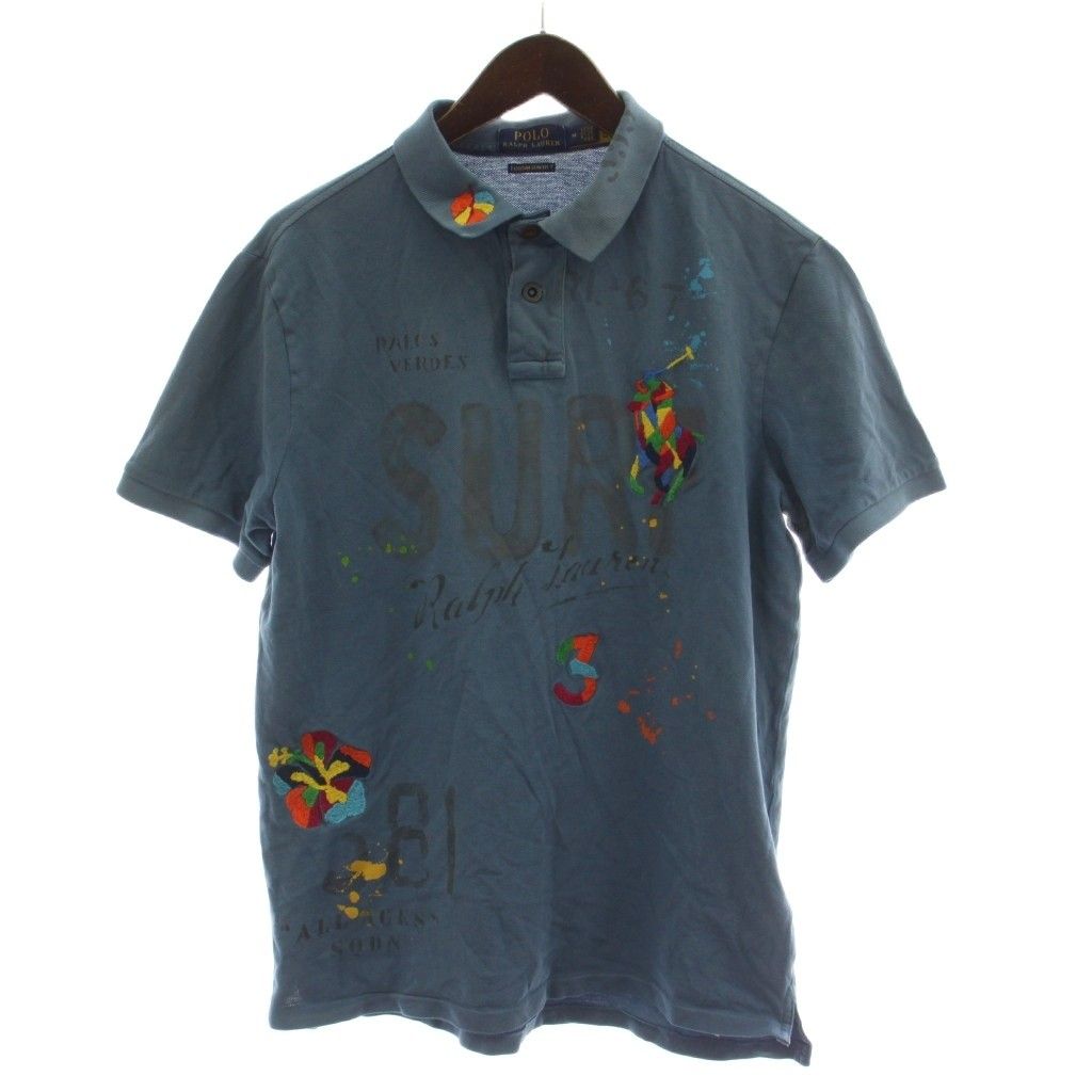 ポロ ラルフローレン POLO RALPH LAUREN ポロシャツ カットソー M 青 半袖 刺繍 /GG