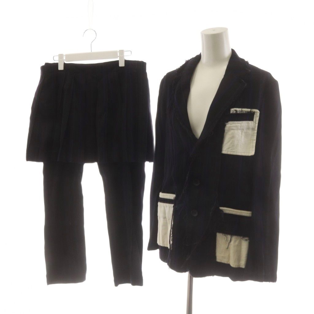 トリココムデギャルソン tricot COMME des GARCONS AD2004 セットアップ テーラードジャケット シングル パンツ ストライプ柄 プリーツ S M 黒 ブラック 茶 ブラウン TO-J001 TO-P003 /AN65