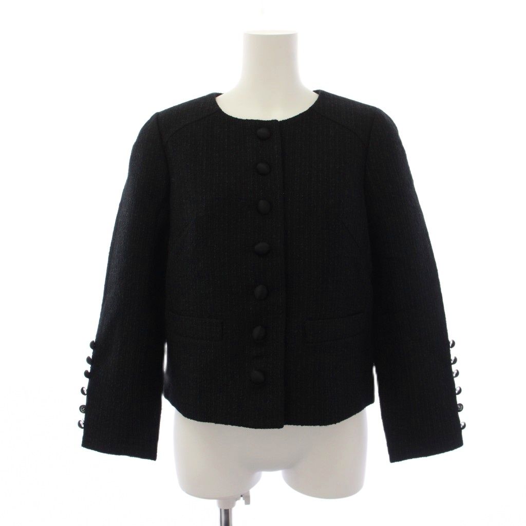 ルネ Rene 21年製 ノーカラージャケット ツイード ウール 34 黒 紺 6143260 /BM
