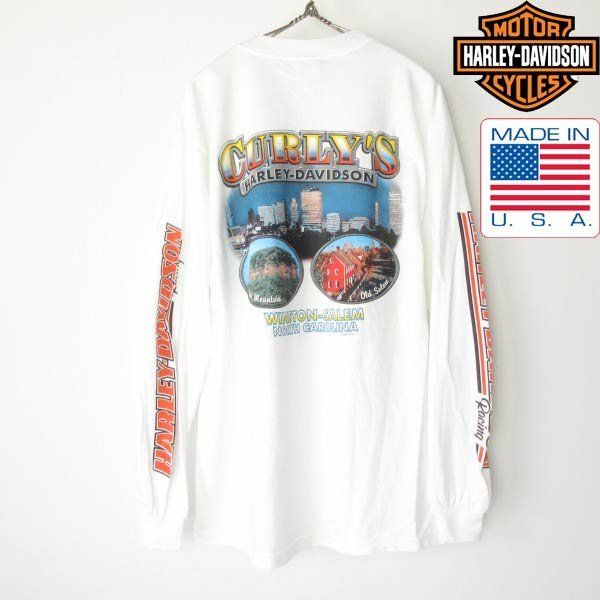 新品 00s USA製 ハーレーダビッドソン 両袖 両面 プリント 長袖Tシャツ