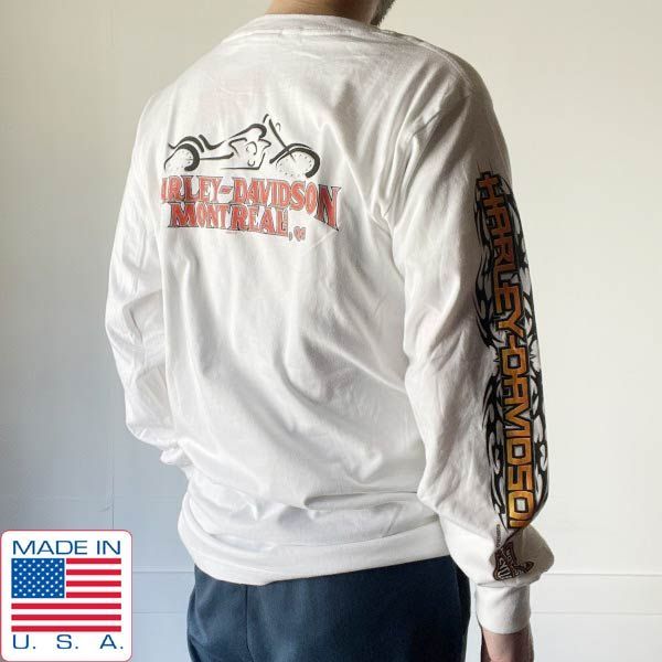 新品 00s USA製 ハーレーダビッドソン 両袖 両面 プリント トライバル 長袖Tシャツ M 白 ロンT ビンテージ デッドストック D154-11-0001ZT
