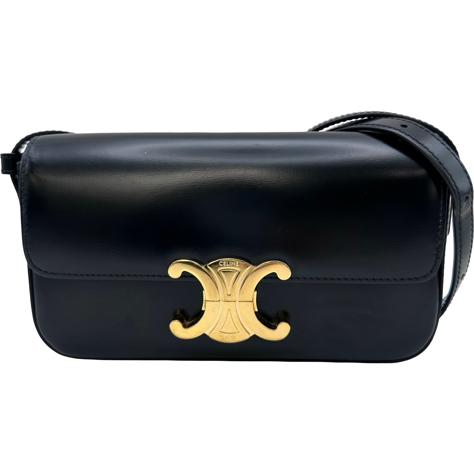 セリーヌ CELINE クロードショルダー 194143 ブラック レザー レディース ショルダーバッグ