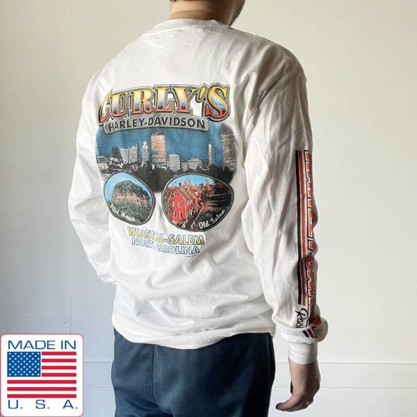 新品 00s USA製 ハーレーダビッドソン 両袖 両面 プリント 長袖Tシャツ