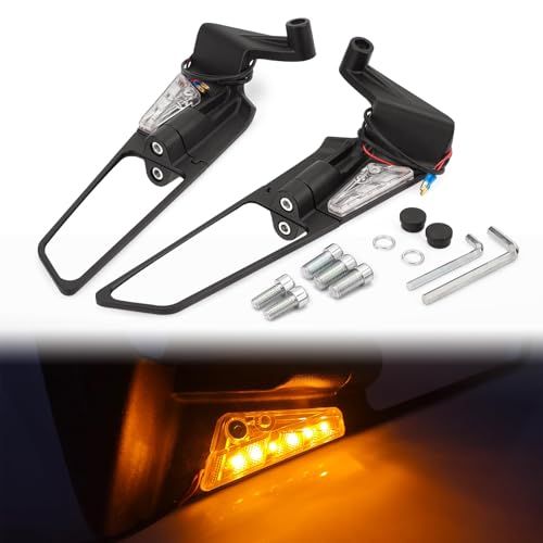 バイクミラー LEDターンインジケーターランプ付き アップグレードされた拡大されたバックミラー 調整可能 回転 サイドミラー ステルス ウイング 凸面鏡 耐久性 左右セット 適しています対応車種 Z650 Z900 Z1000 Duke 39 3a64ff12