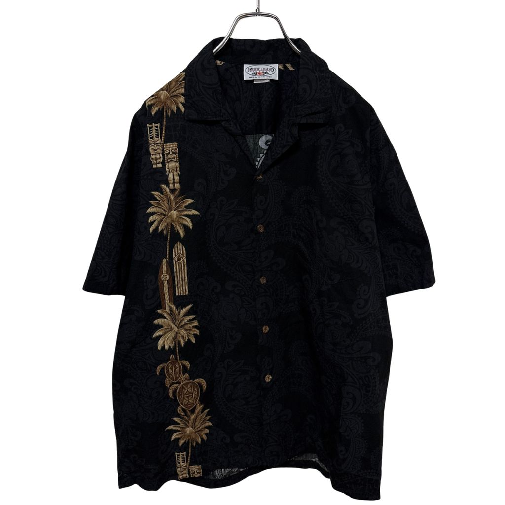 【PACIFIC LEGEND】 MADE IN USA Hawaii Aloha Shirt オープンカラーアロハシャツ 開襟 ヤシの木 S-6682