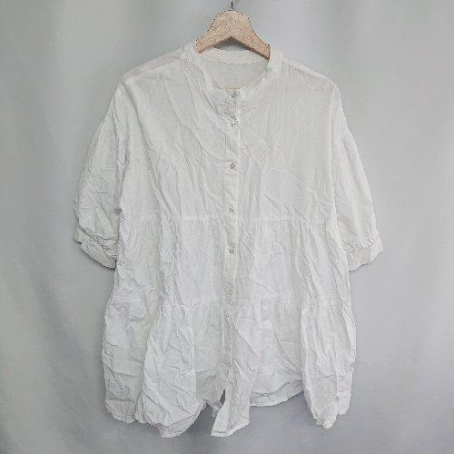 ◇ ⊇ apres jour mignon バックボタン スタンドカラー 長袖 チュニック サイズF ホワイト レディース E 【1409100056723】
