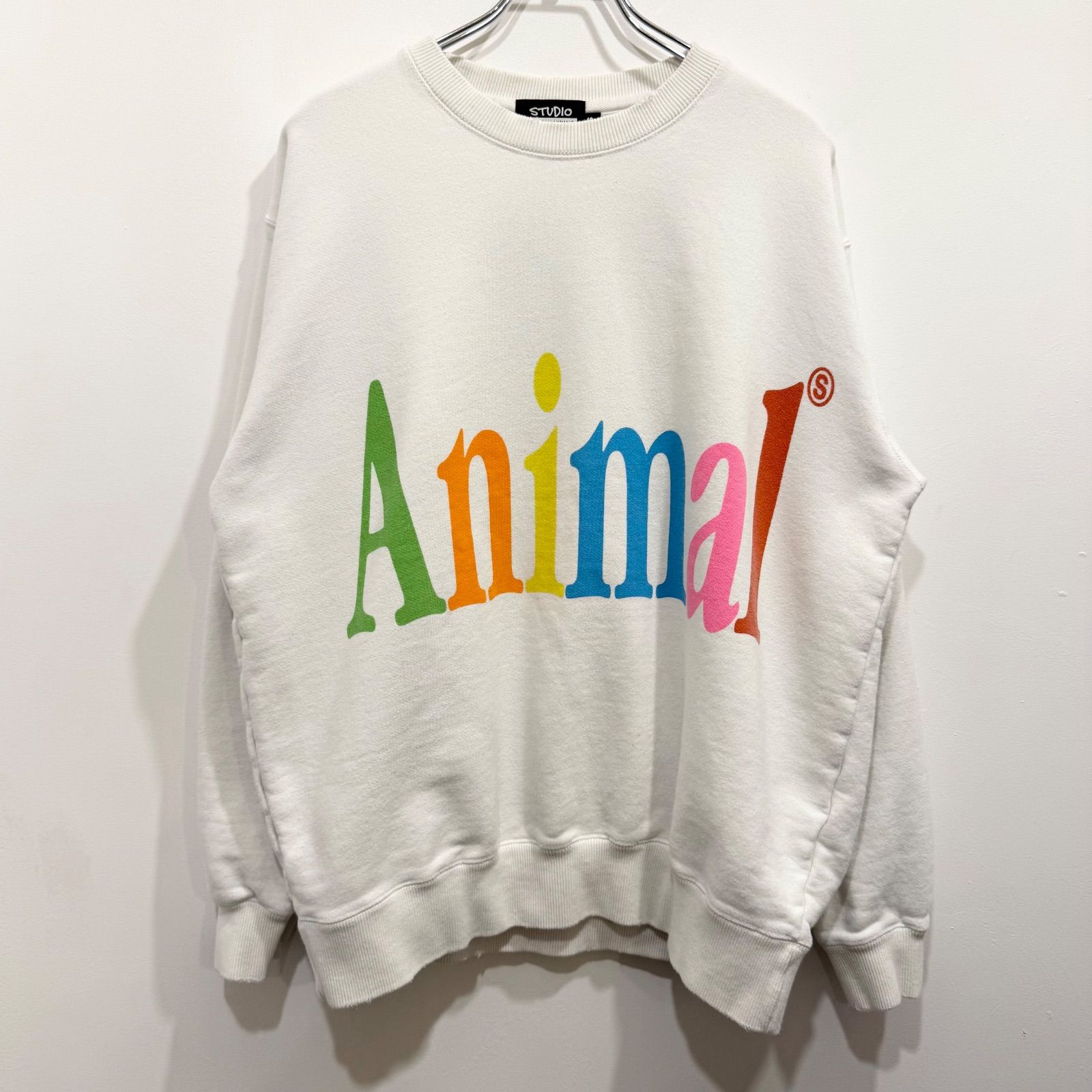 STUDIO WEAREALLANIMALS Animals Letter Sweat Shirt ヴィンテージ加工 ホワイト S 【送料込み】