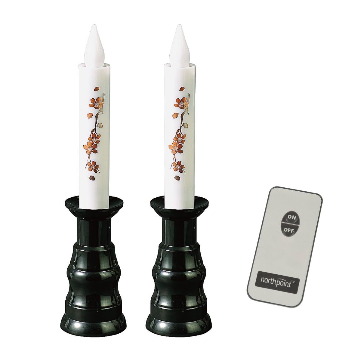 付き 仏具 燭台 小物 キャンドル 現代 蝋燭 仏壇 黒 ローソク 蒔絵 ゆらめく 桜 が 毎日の 炎 お供え お参り ゆらゆら に 付属 ペット リモコン 手元供養 2本セット 国産 単4電池 ろうそく 2本 LED ×2使用 サンメニー 直径4.0×長さ1