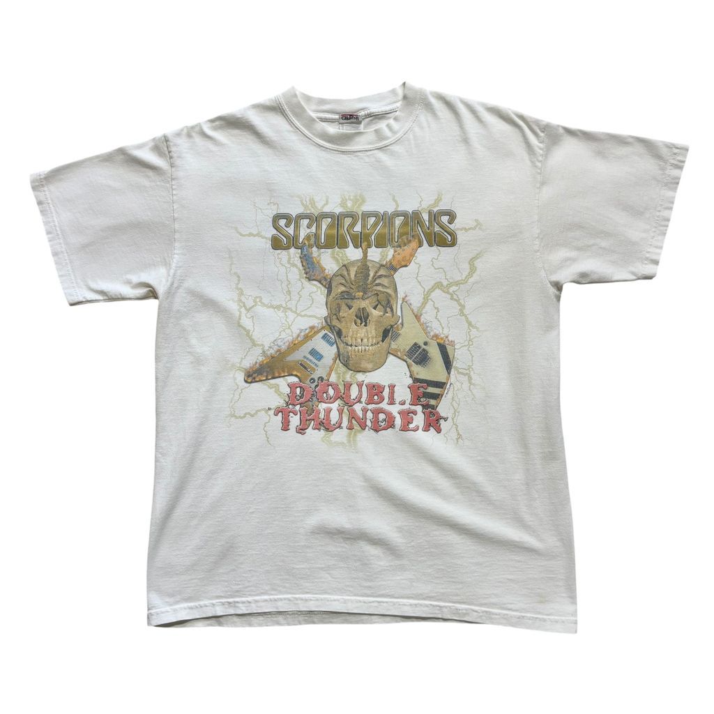 00s スコーピオンズ “DOUBLE THUNDER” ツアー Tシャツ 両面プリント L ホワイト スコーピオンズ バンドT ロックT ヘヴィメタル anvil