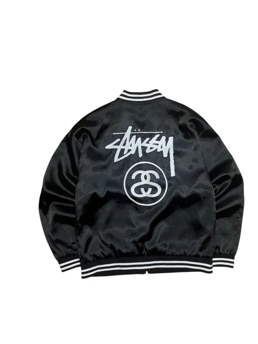 STUSSY ビックロゴ オールドスクール ブラック サテン ジャケット