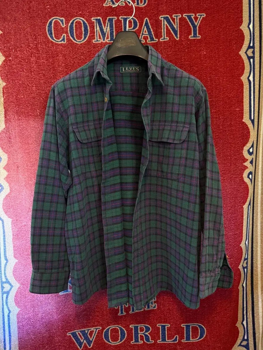 90s Levis バターグリーン フランネルシャツ L
