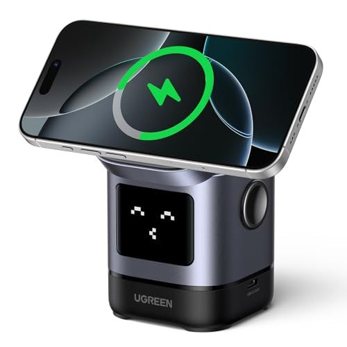 UGREEN Uno Qi2 15W ワイヤレス充電器 MagSafe対応 iPhone ワイヤレス充電 2台同時急速充電 顔表示 角度調整可能 【2in1&USB Cポート拡張】 iphone17/16/15/14/13/12/AirPods Pro/3as