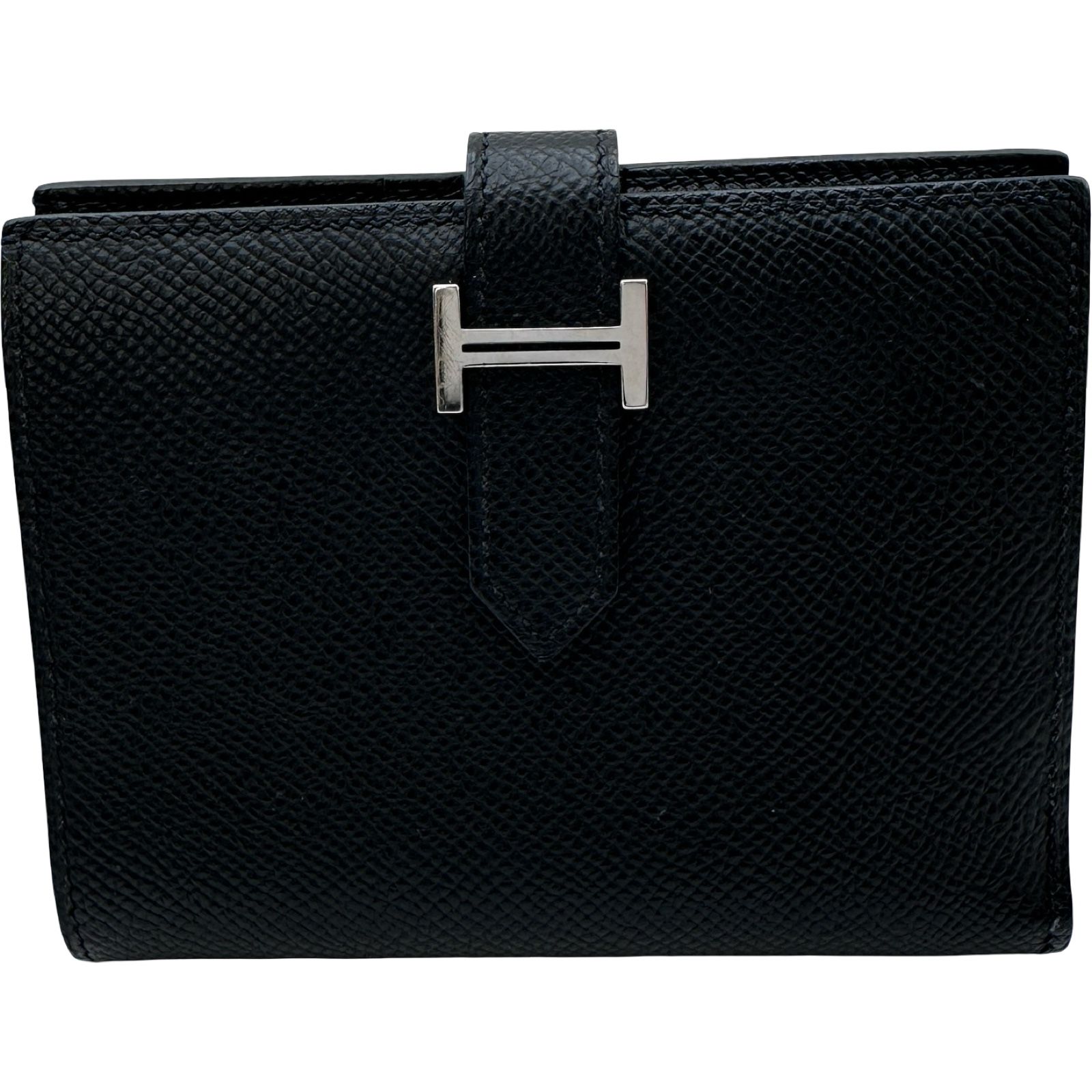 エルメス HERMES べアンコンパクト Y刻印 ブラック×シルバー金具 エプソン ユニセックス 二つ折り財布