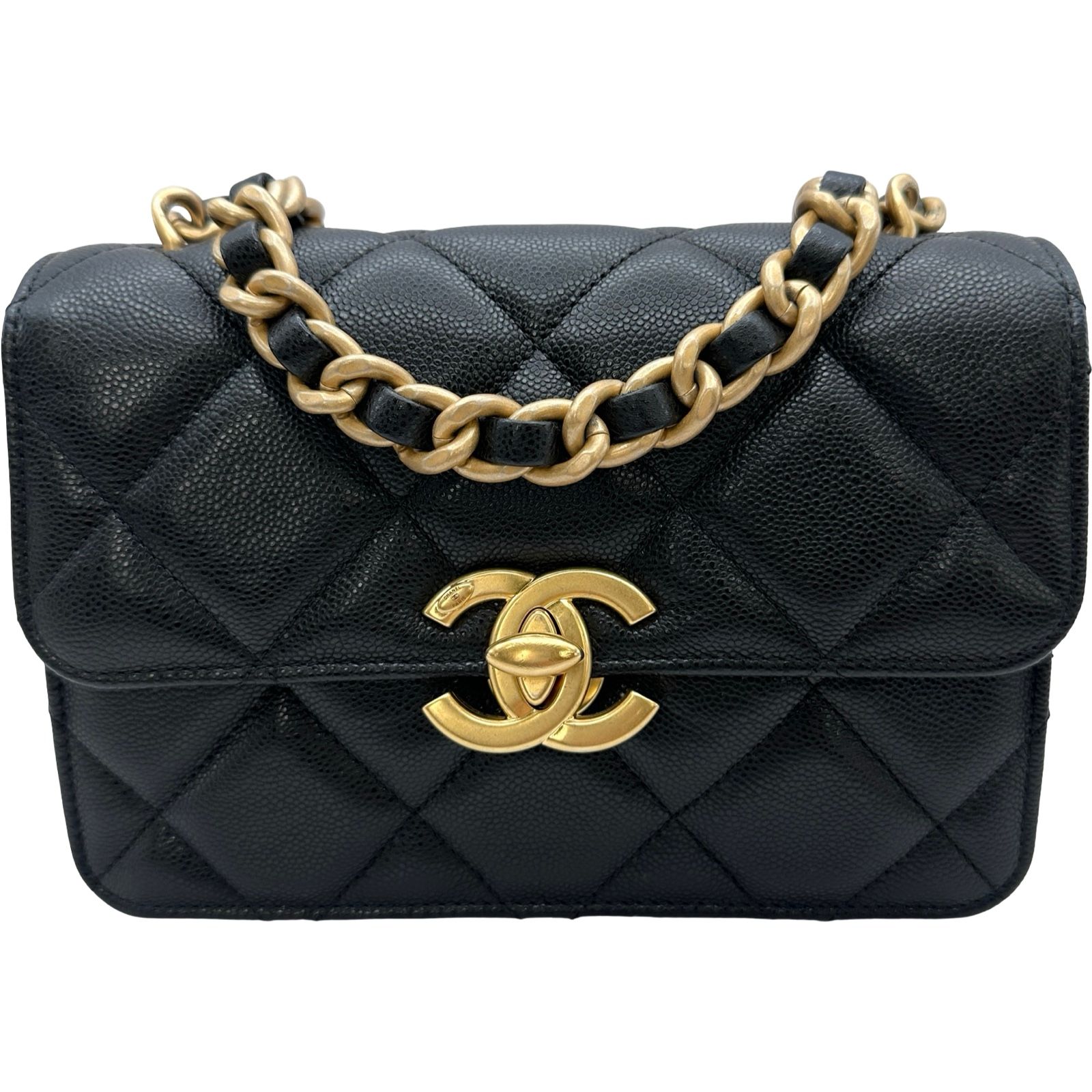 シャネル CHANEL マトラッセ チェーンショルダー ブラック×ゴールド金具 キャビアスキン レディース ショルダーバッグ
