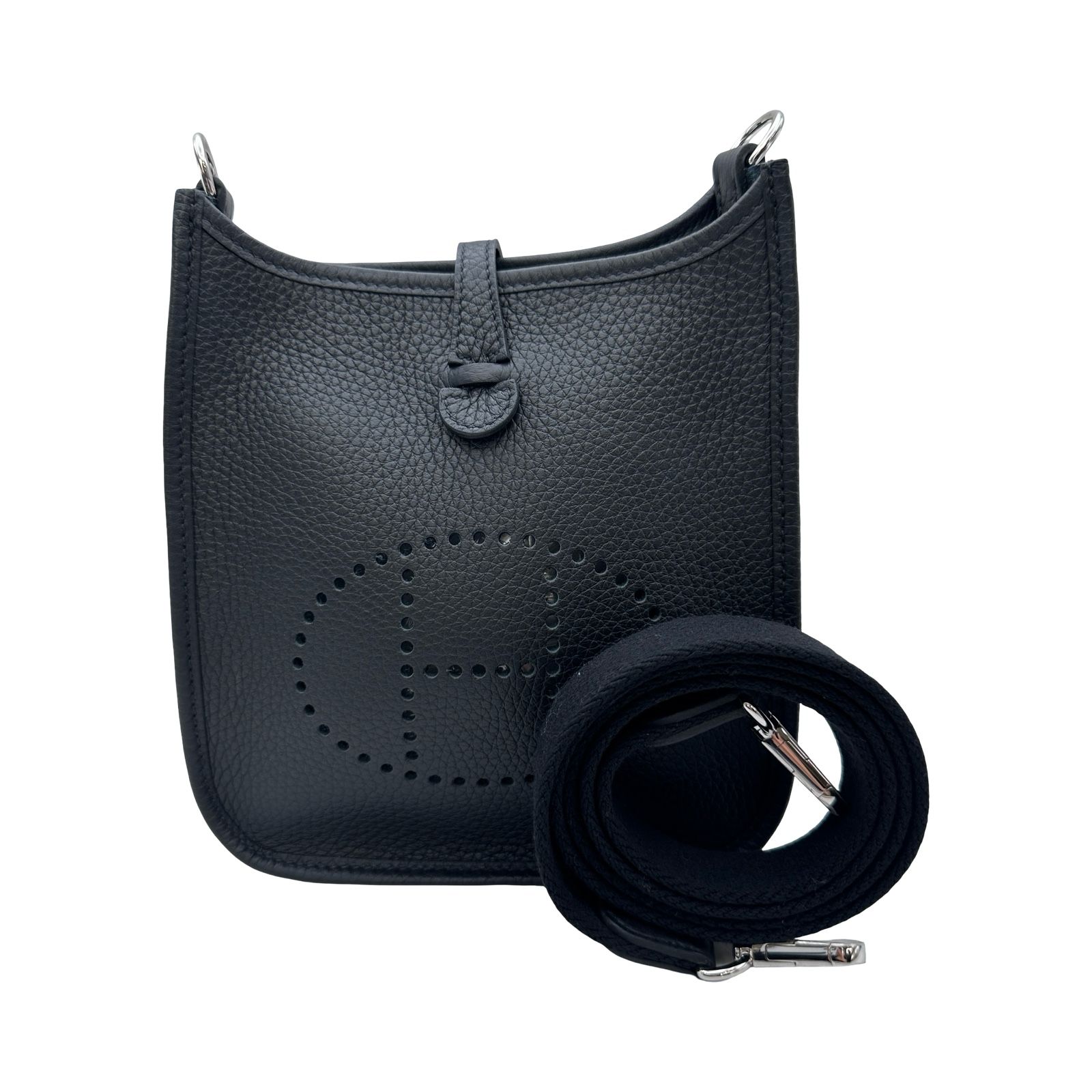 エルメス HERMES エヴリン TPM W刻印 ブラック×シルバー金具 トリヨン レディース ショルダーバッグ