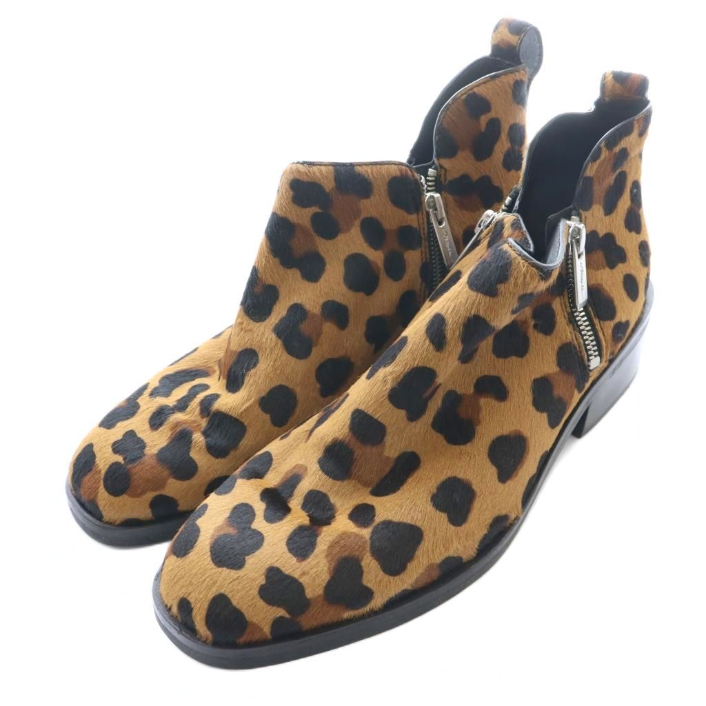 3.1 フィリップリム 3.1 phillip lim ブーティ アンクルブーツ ショート レオパード柄 ハラコ 38 茶 ブラウン 黒 ブラック /SS ■OS ■GY62