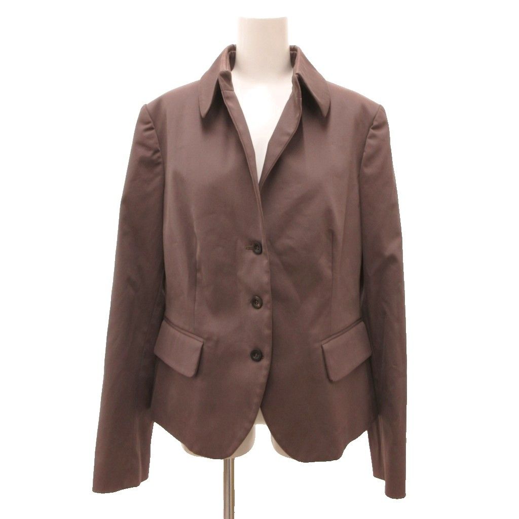 サルヴァトーレフェラガモ Salvatore Ferragamo オープンカラージャケット シルク混 3B 48 小豆色 茶 ブラウン /JS ■GY62