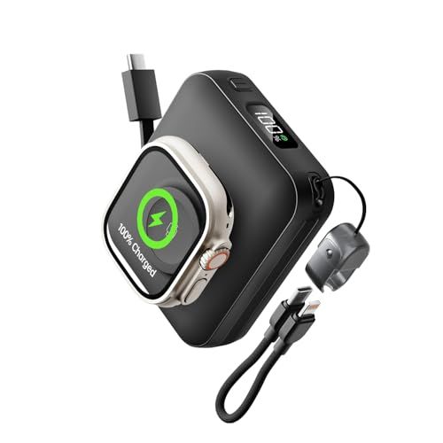 【2026新登場】12000mAh大容量 携帯充電器 小型 薄型 軽量 アップルウォッチ USB-C&iPhone用 ケーブル内蔵 各種機器対応 apple watch全シリーズ/iPhone/Android/ipad 最大3台同時充電 出張 c27a76b6