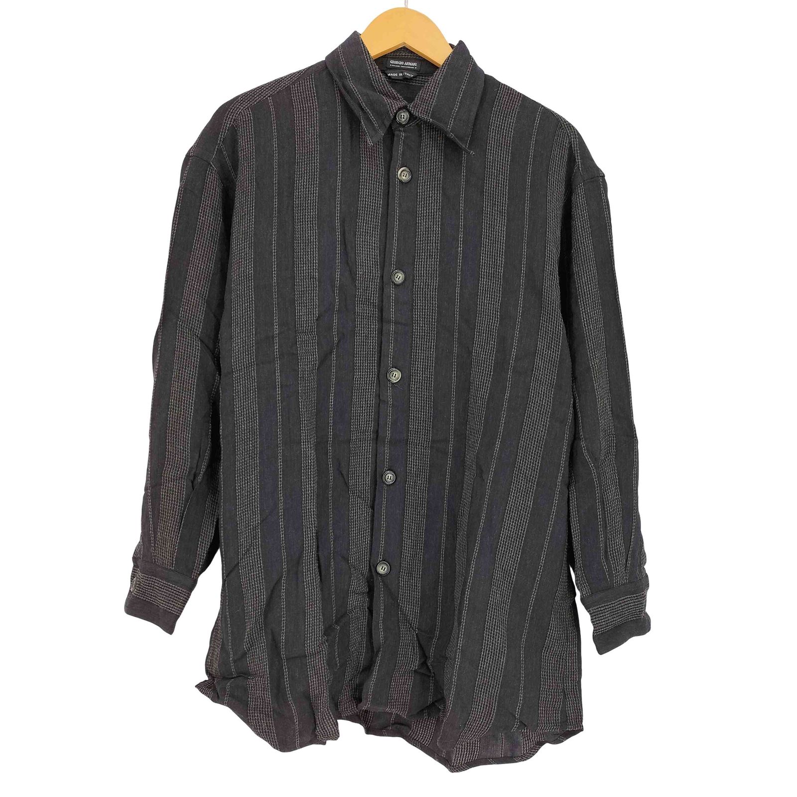 ジョルジオアルマーニ Giorgio Armani 90s 黒タグ イタリア製 ストライプ L/S カスリシャツ メンズ EUR：46