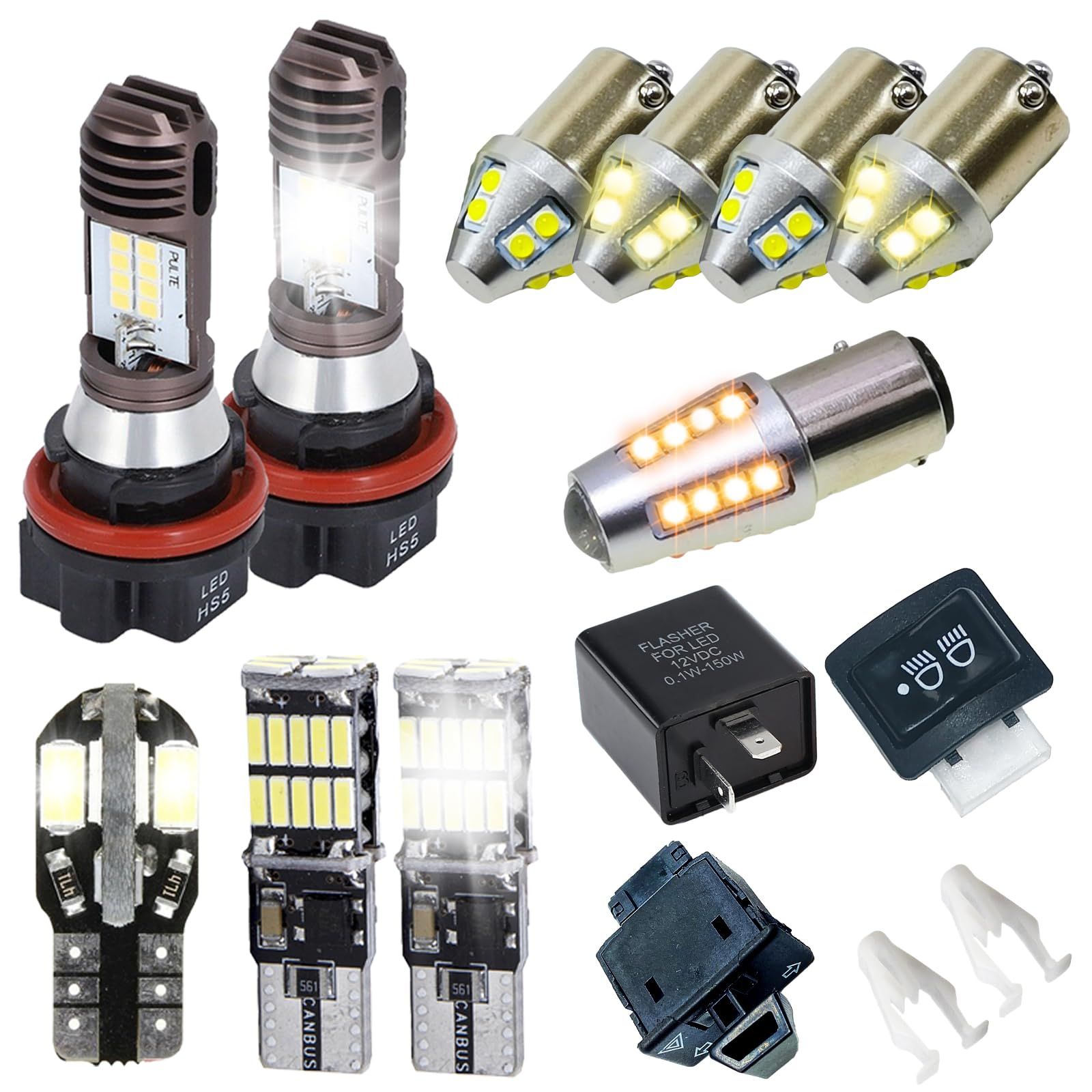 Meliore HS5 LED ヘッドライト ポジションライト ナンバー灯 テールライト ウインカー ウインカーリレー ウインカースイッチ ヘッドライトスイッチ カウル クリップ 15個 セット