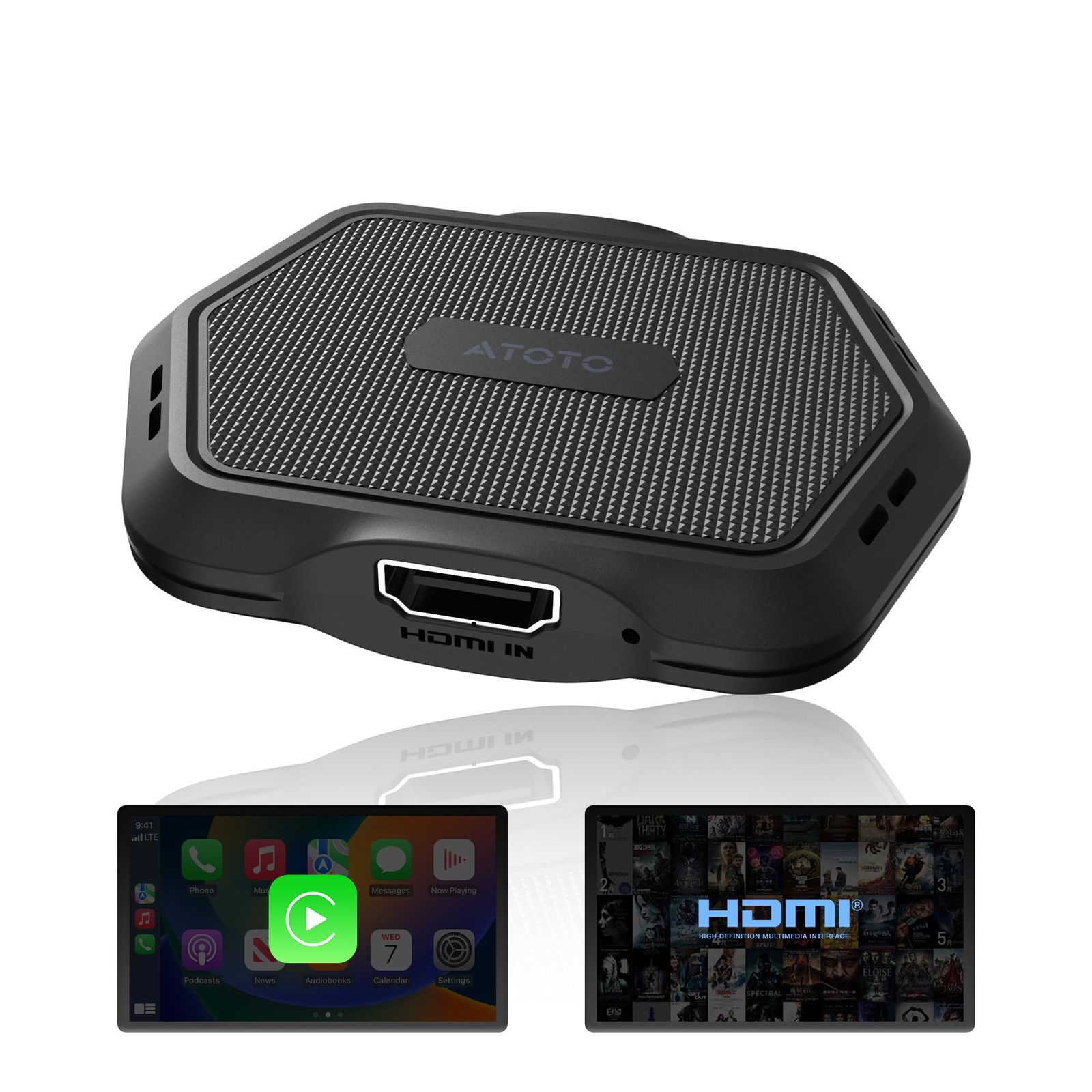 ATOTOMOVE CarPlay AI Box ワイヤレス CarPlayボックス 車載マルチメディアアダプター iPhone＆Android Auto対応 プラグ＆プレイ Bluetooth対応 OTAアップデート対応 グラファイトヘックスシェル AD1