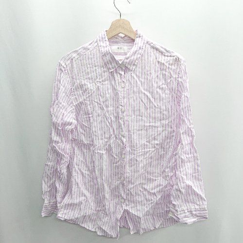 ◇ ⊂ UNIQLO ユニクロ パープルストライプ柄 長袖 シャツ サイズ XL ホワイト系 レディース E 【1409240048220】