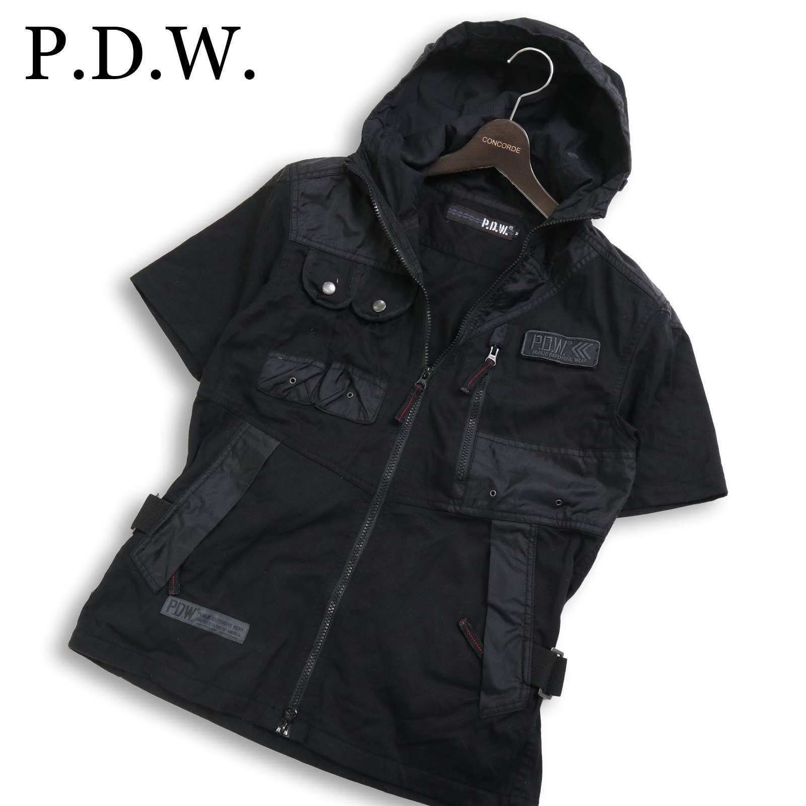 P.D.W. AVIREX アヴィレックス 春夏★ 【S/S TACTICAL SHIRT】 半袖 フーディー ミリタリー ジャケット Sz.M メンズ 黒