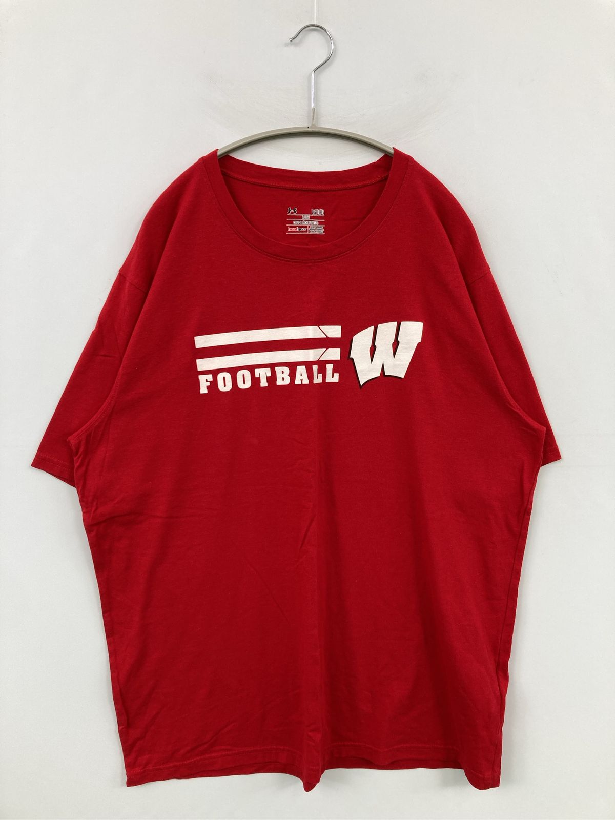 UNDER ARMOUR アンダーアーマー Tシャツ/カットソー LG レッド 前面プリント バックプリント ブランドロゴ ロング丈 半袖 クルーネック(丸首)