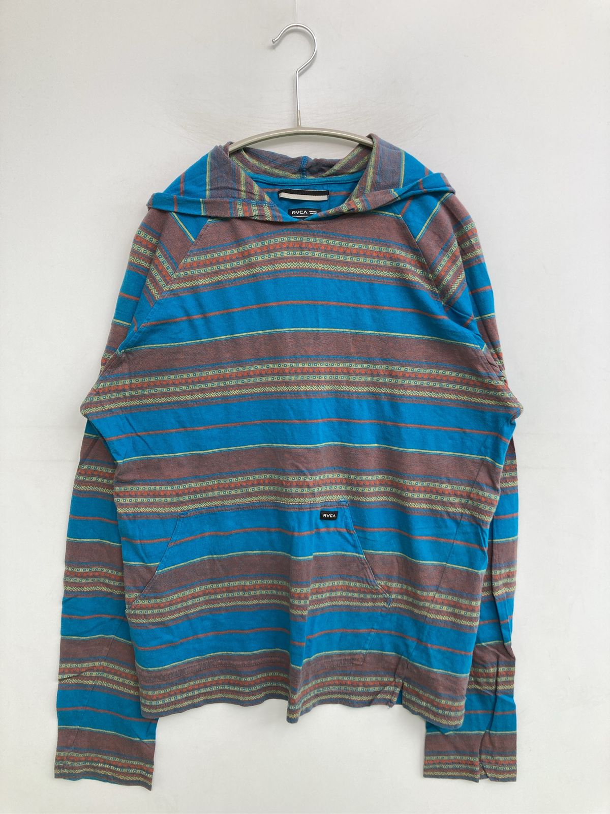 RVCA ルーカ パーカー M ブルー コットン ボーダー柄 ブランドロゴ その他総柄 プルオーバー 長袖