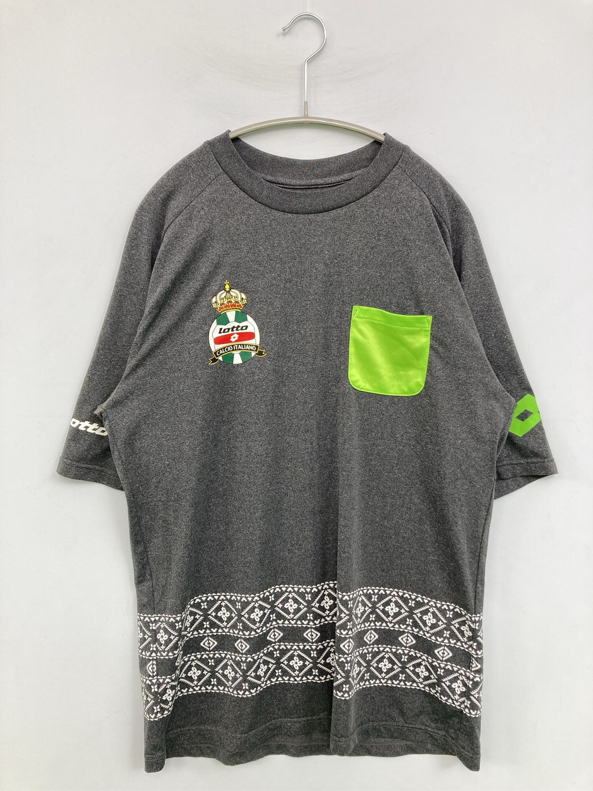 lotto ロット Tシャツ/カットソー XL グレー 前面プリント バックプリント ミドル丈 半端袖 クルーネック(丸首)
