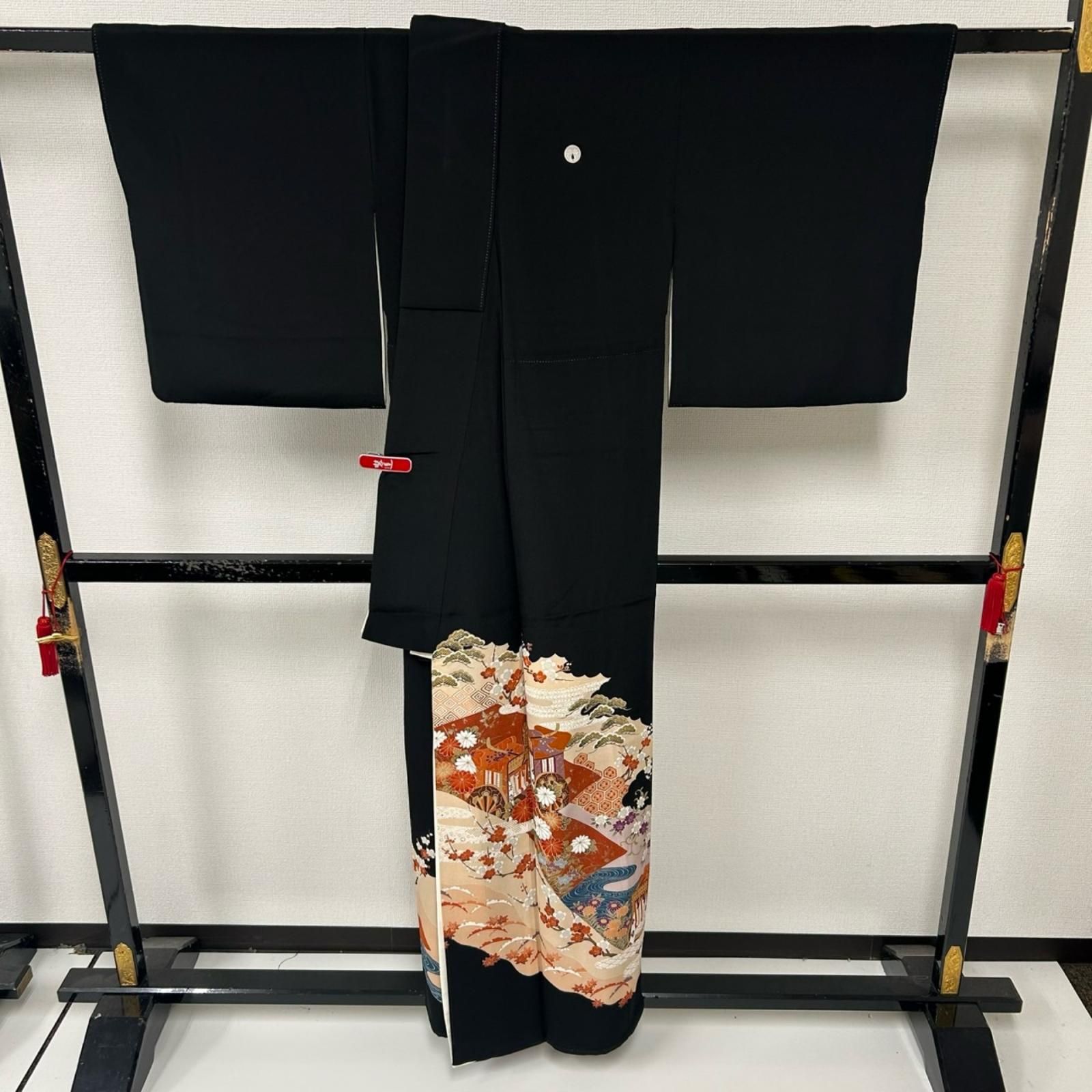 黒留袖 友禅 松竹梅 御所車 五つ紋 比翼 正絹 着物 MK-3794 - メルカリ