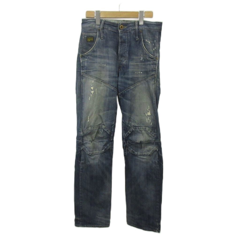 ジースターロウ G-Star RAW ダメージジーンズ 29 インディゴ ダメージ加工 膝切り替え フルレングス /SH ■GY99