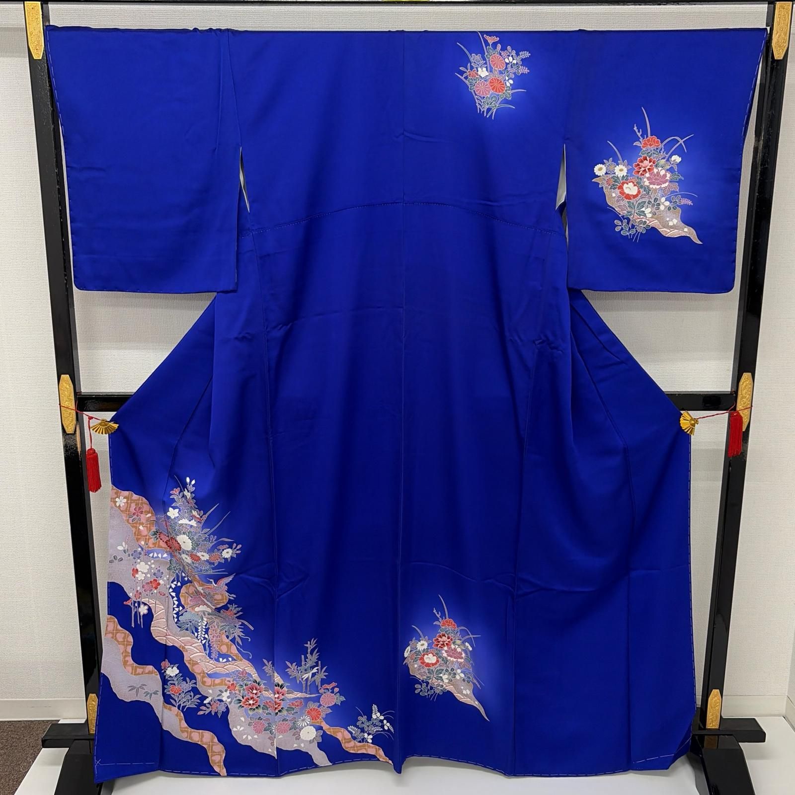 付下げ 裄69.5 金彩 花柄の染め 紋無し ゆったりサイズ 正絹 着物 MK