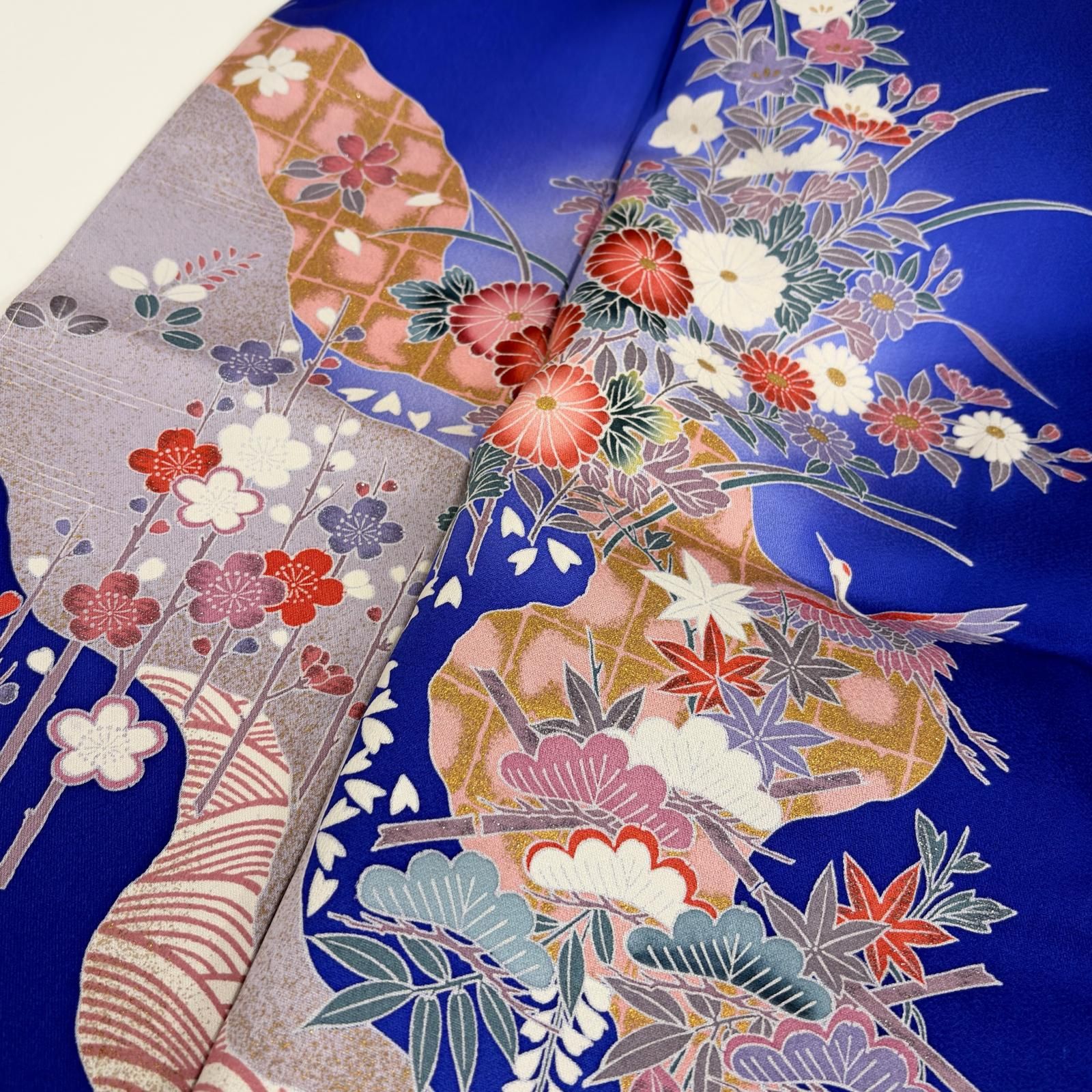 付下げ 裄69.5 金彩 花柄の染め 紋無し ゆったりサイズ 正絹 着物 MK