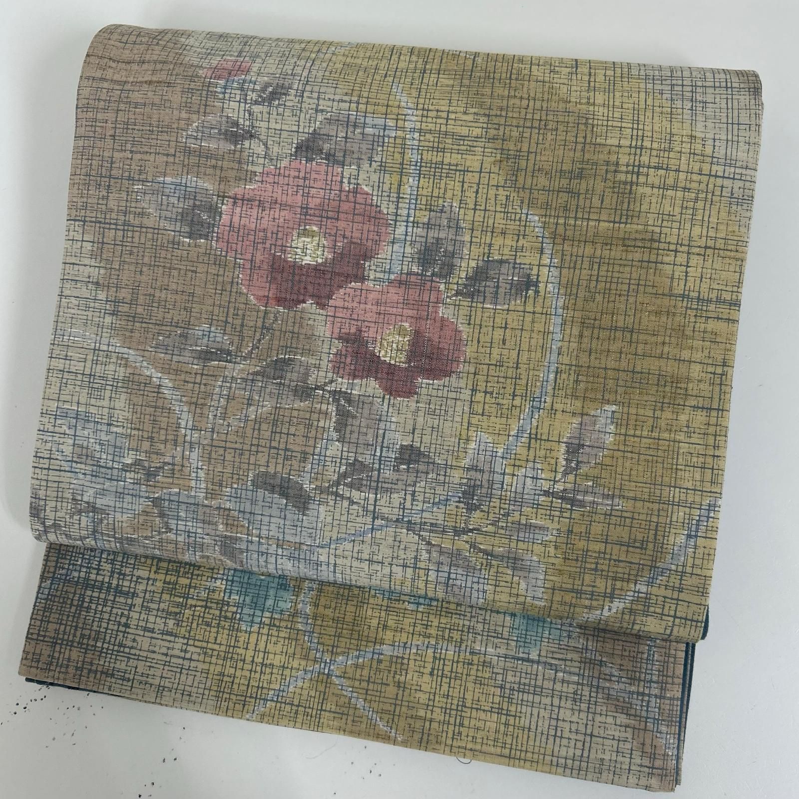 洒落袋帯 正絹 紬 美しい染めの花 全通 MA-4059