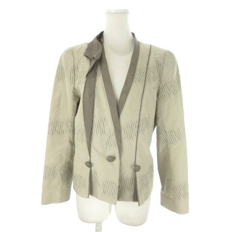 ヒロココシノ HIROKO KOSHINO PREMIER ジャケット 上着 40 ベージュ カーキ 総柄 長袖 フリル RRBAG-10930 /MN17 ■ECD004